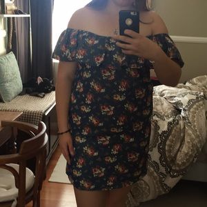 Denim/Floral Off-the-Shoulder Dress